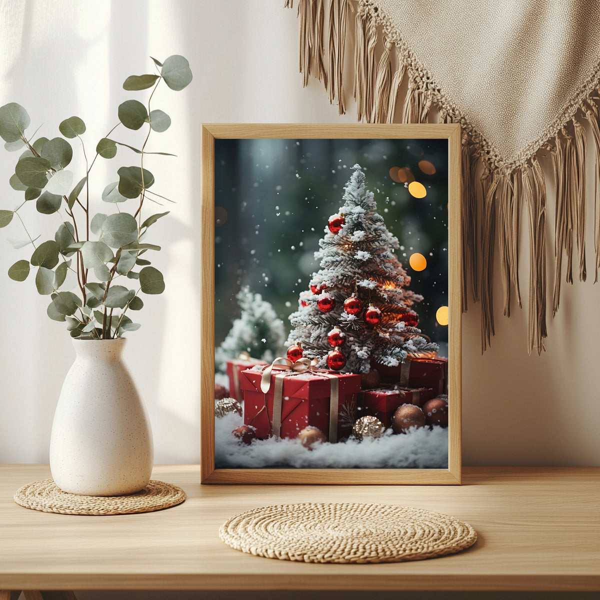 Weihnachtsbaum mit roten Geschenken Poster – Raumansicht 3