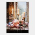 Kerzen und rosafarbene Christbaumkugeln Poster – Freisteller