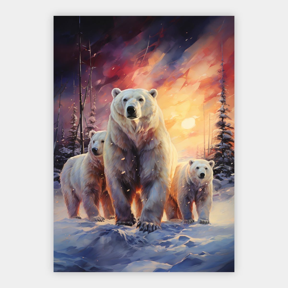 Eisbärenfamilie im Abendlicht Poster – Freisteller
