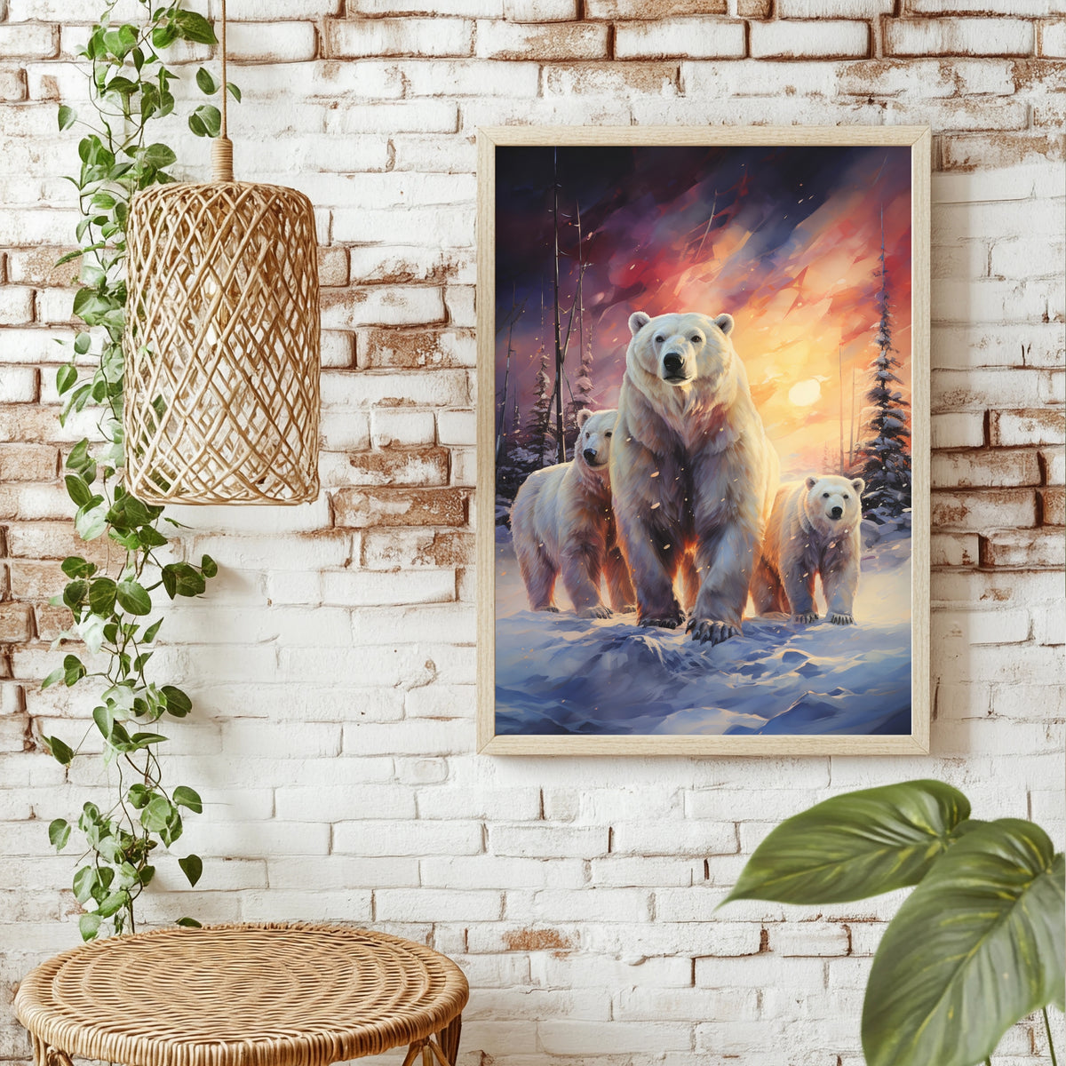 Eisbärenfamilie im Abendlicht Poster – Raumansicht 1