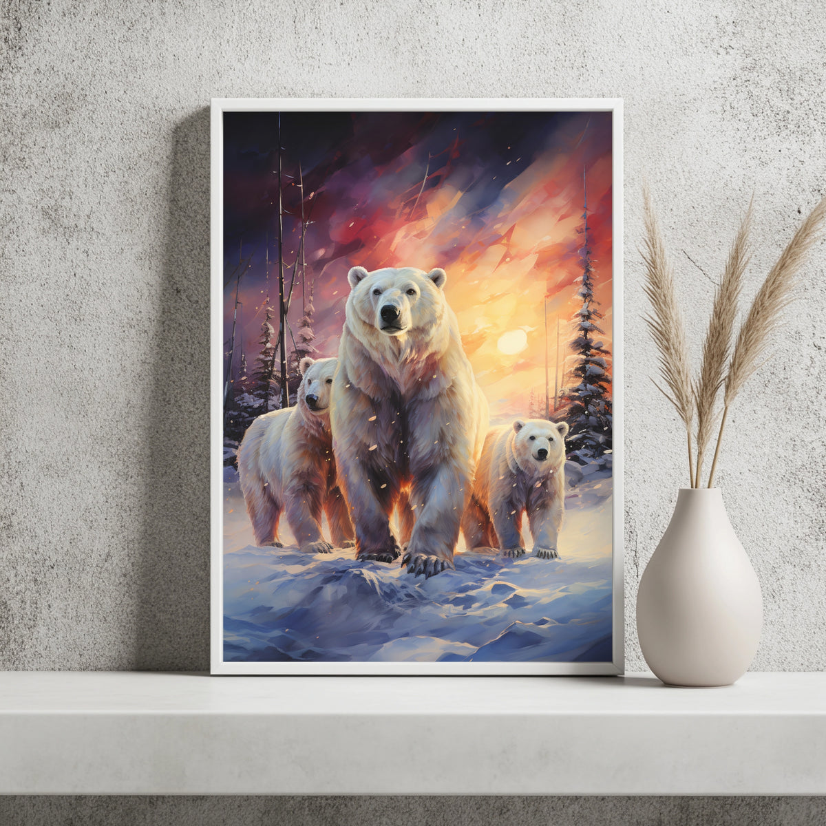 Eisbärenfamilie im Abendlicht Poster – Raumansicht 2