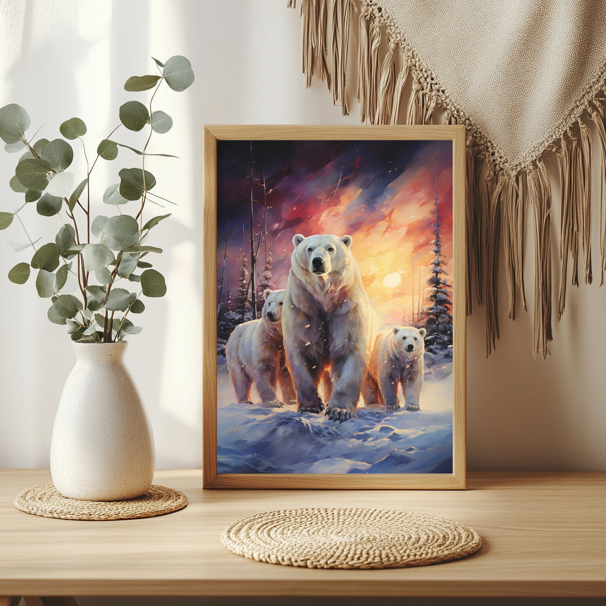 Eisbärenfamilie im Abendlicht Poster – Raumansicht 3