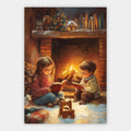 Kinder lesend am Kamin Poster – Freisteller