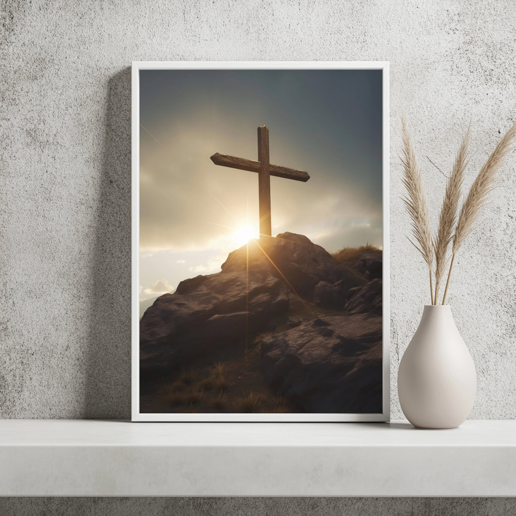 Kreuz auf dem Felsen Poster – Raumansicht 2