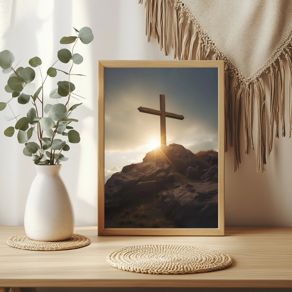 Kreuz auf dem Felsen Poster – Raumansicht 3