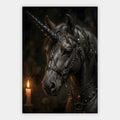 Schwarzes Einhorn im Kerzenlicht Poster – Freisteller