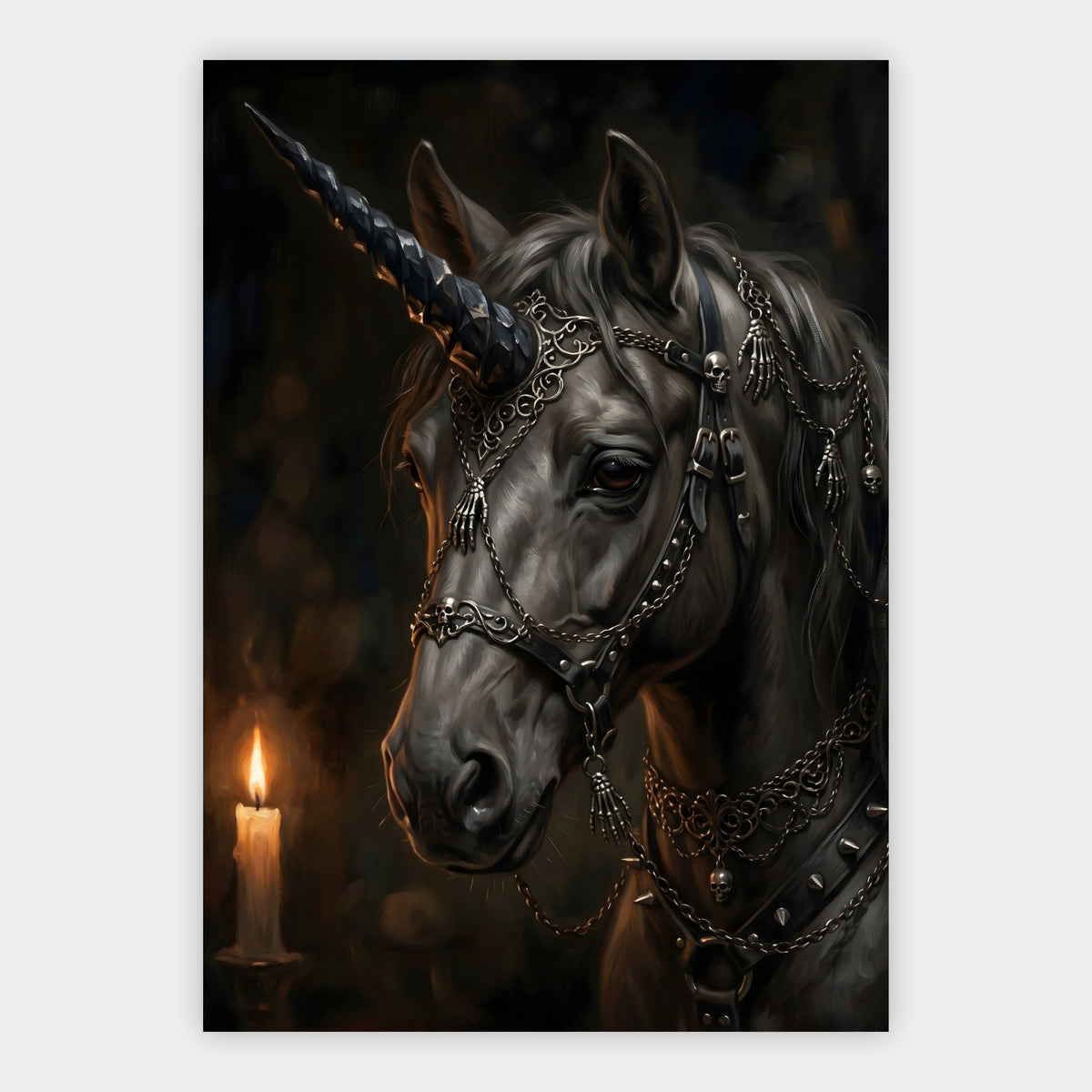 Schwarzes Einhorn im Kerzenlicht Poster – Freisteller