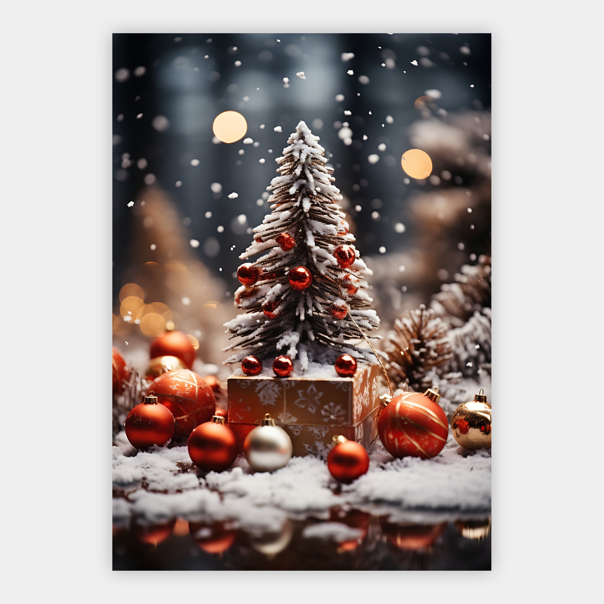 Weihnachtsbaum mit roten Kugeln Poster – Freisteller