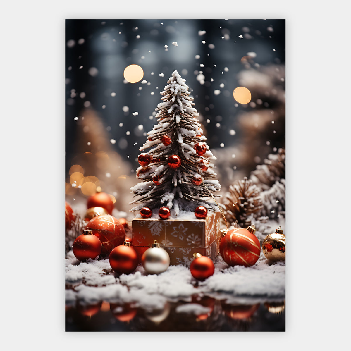 Weihnachtsbaum mit roten Kugeln Poster – Freisteller