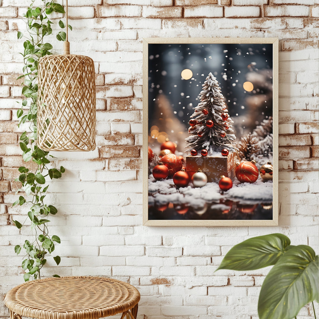 Weihnachtsbaum mit roten Kugeln Poster – Raumansicht 1