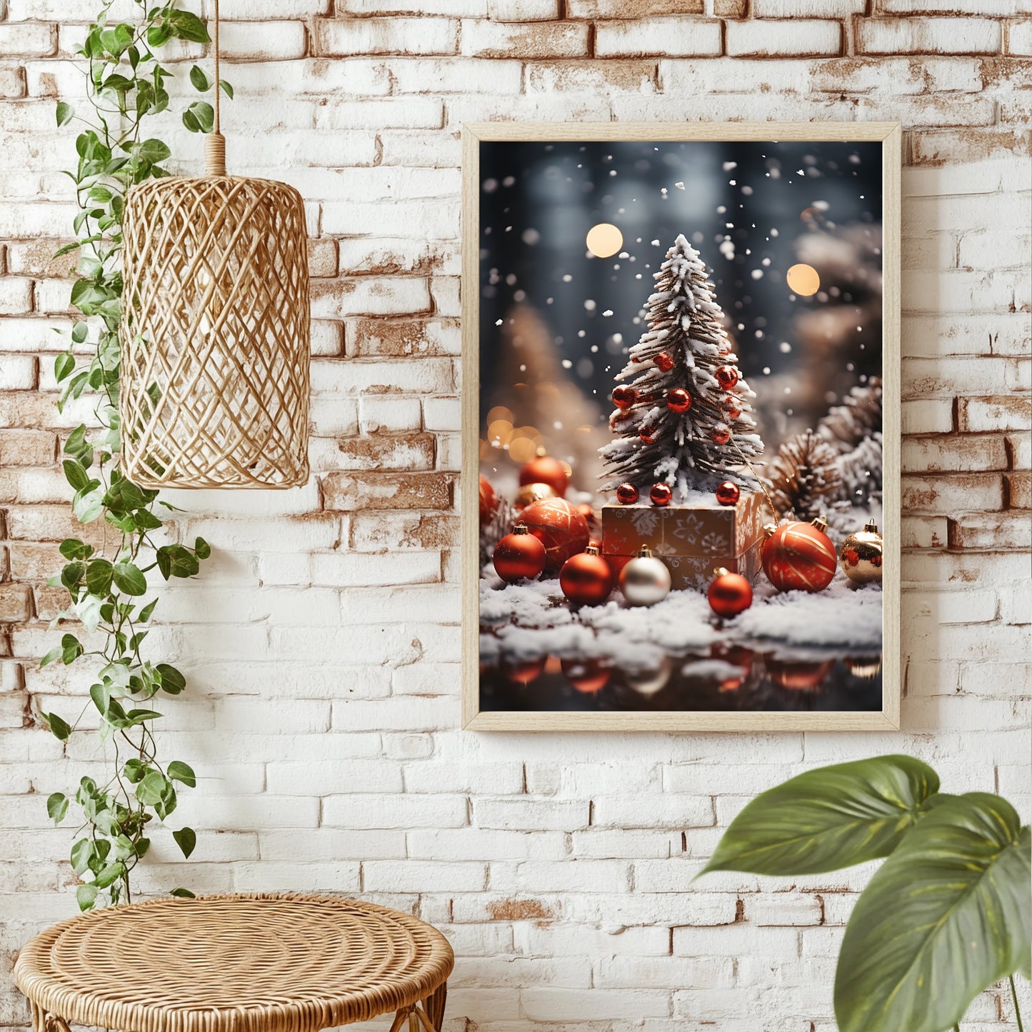 Weihnachtsbaum mit roten Kugeln Poster – Raumansicht 1
