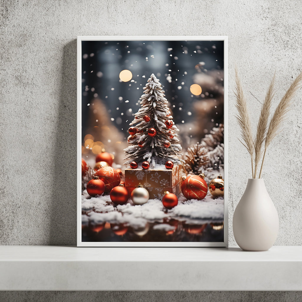 Weihnachtsbaum mit roten Kugeln Poster – Raumansicht 2