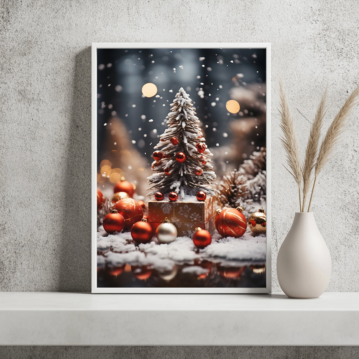 Weihnachtsbaum mit roten Kugeln Poster – Raumansicht 2