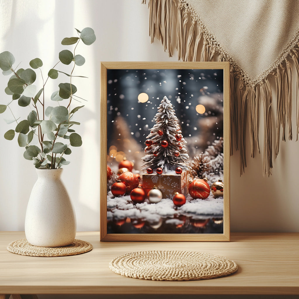 Weihnachtsbaum mit roten Kugeln Poster – Raumansicht 3