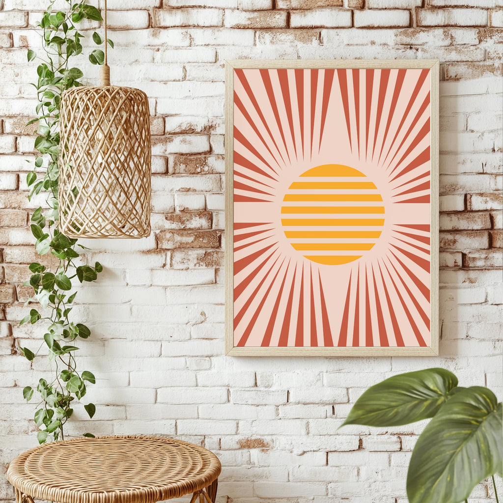 Grafische Sonne mit Strahlen Poster – Raumansicht 1