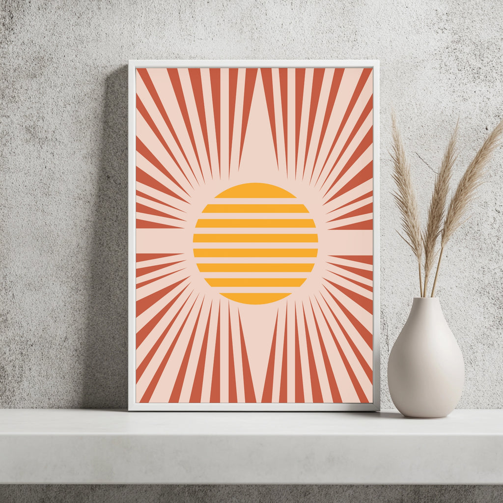 Grafische Sonne mit Strahlen Poster – Raumansicht 2
