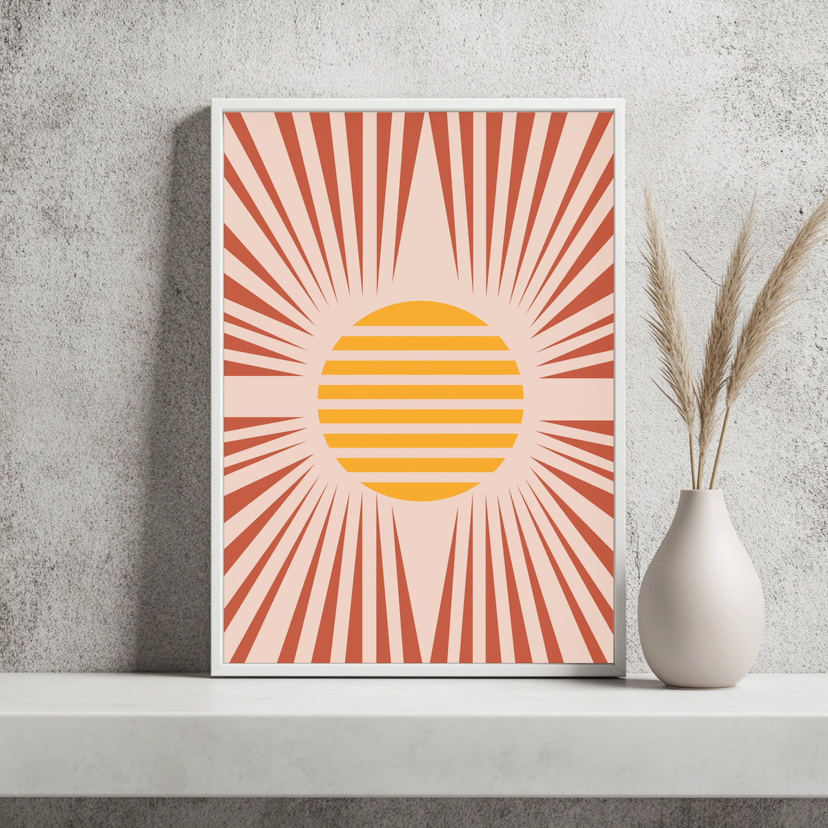 Grafische Sonne mit Strahlen Poster – Raumansicht 2