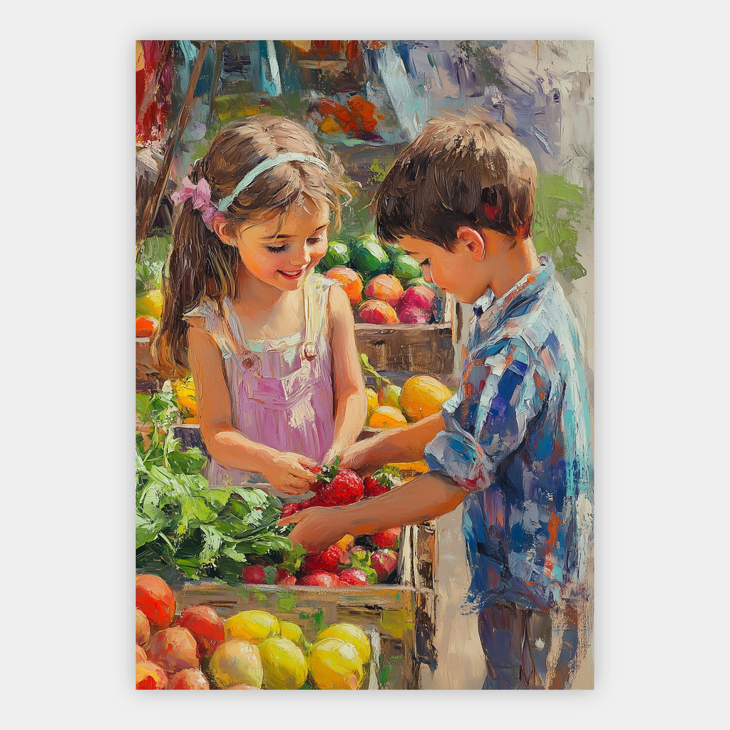 Kinder am Obststand Poster – Freisteller