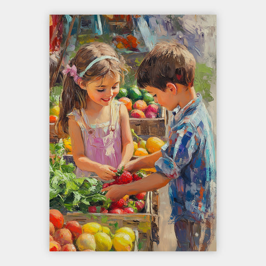 Kinder am Obststand Poster – Freisteller