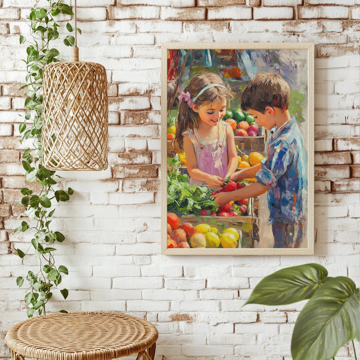 Kinder am Obststand Poster – Raumansicht 1