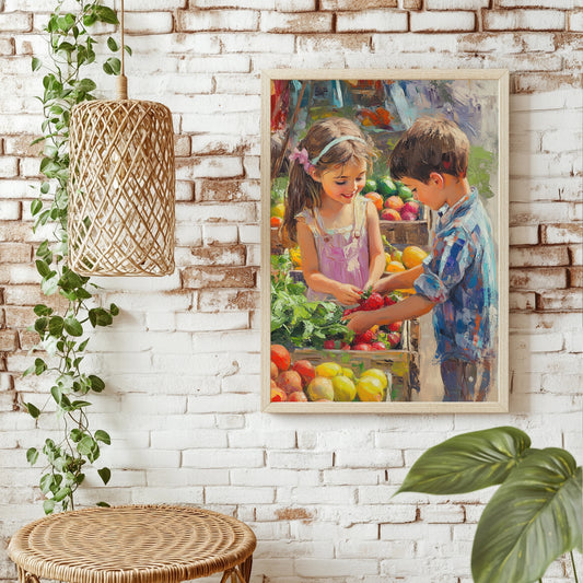 Kinder am Obststand Poster – Raumansicht 1