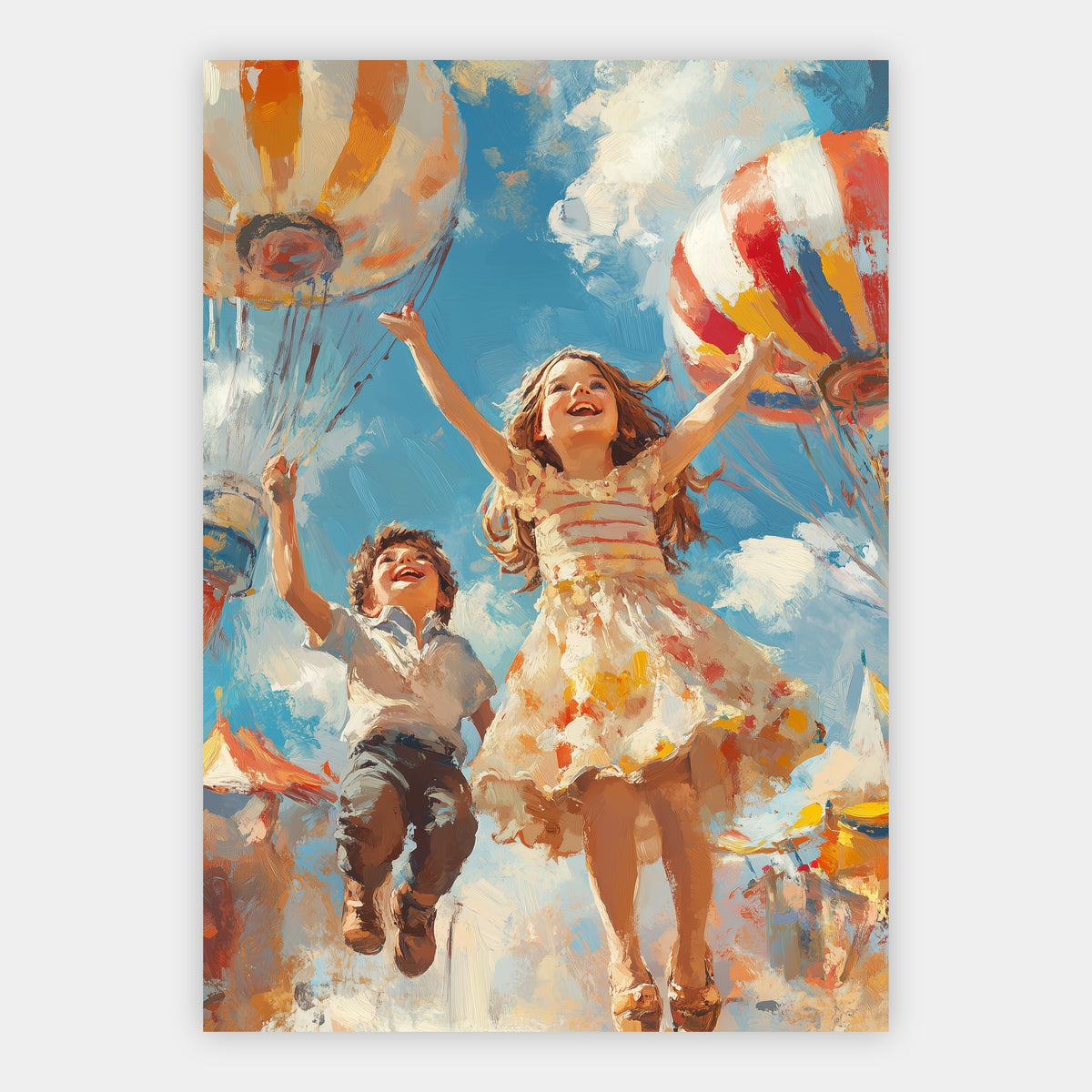 Kinder unter Heißluftballons Poster – Freisteller
