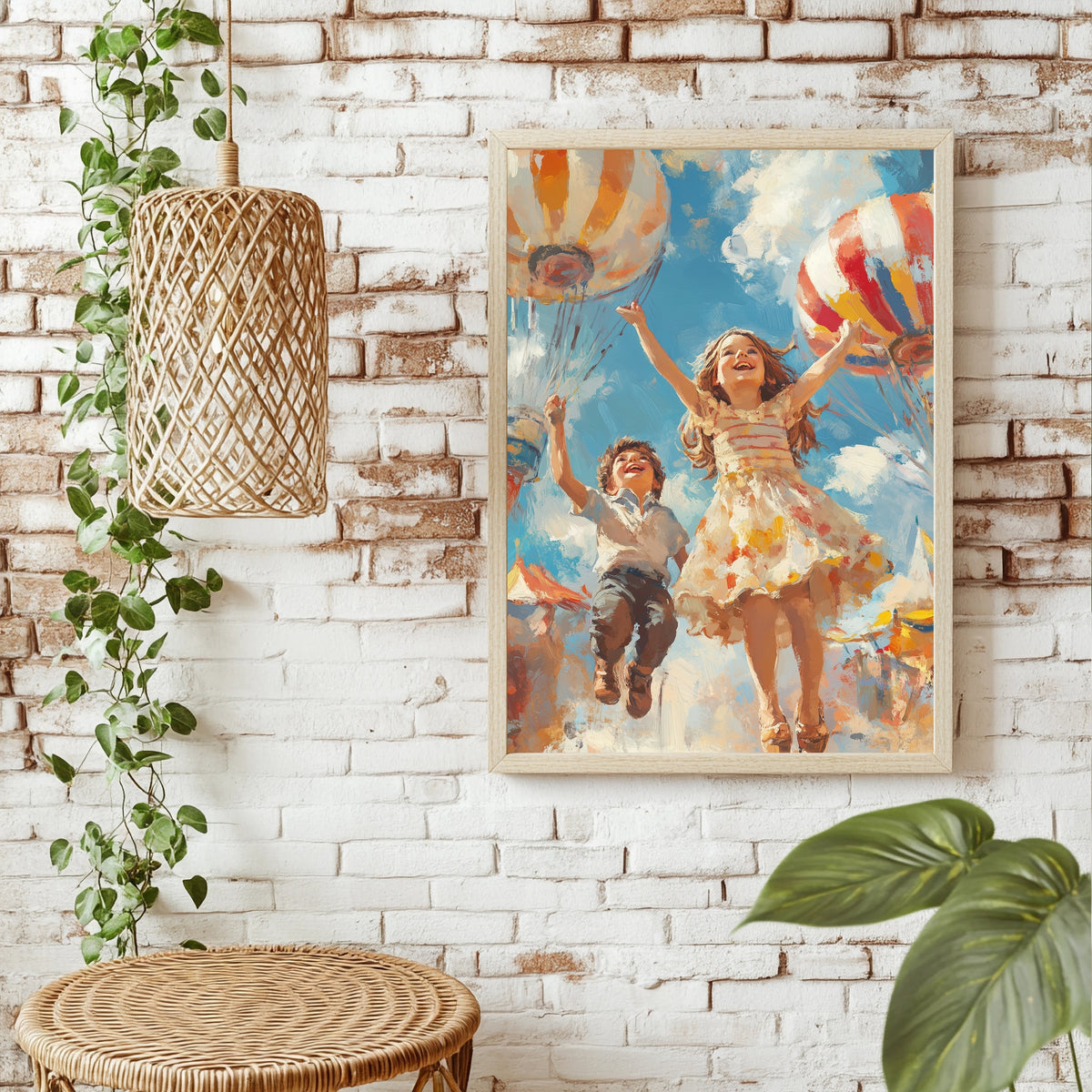 Kinder unter Heißluftballons Poster – Raumansicht 1