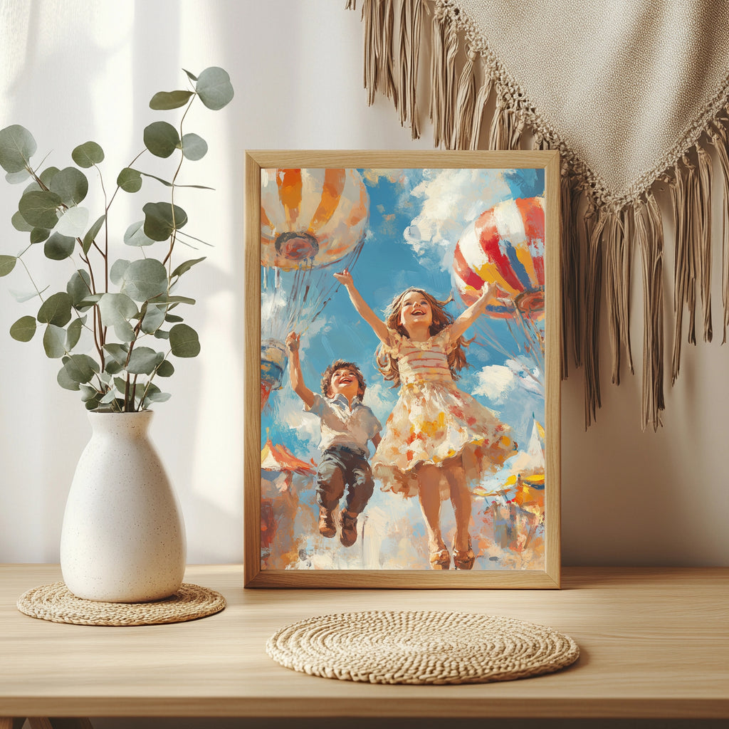 Kinder unter Heißluftballons Poster – Raumansicht 3