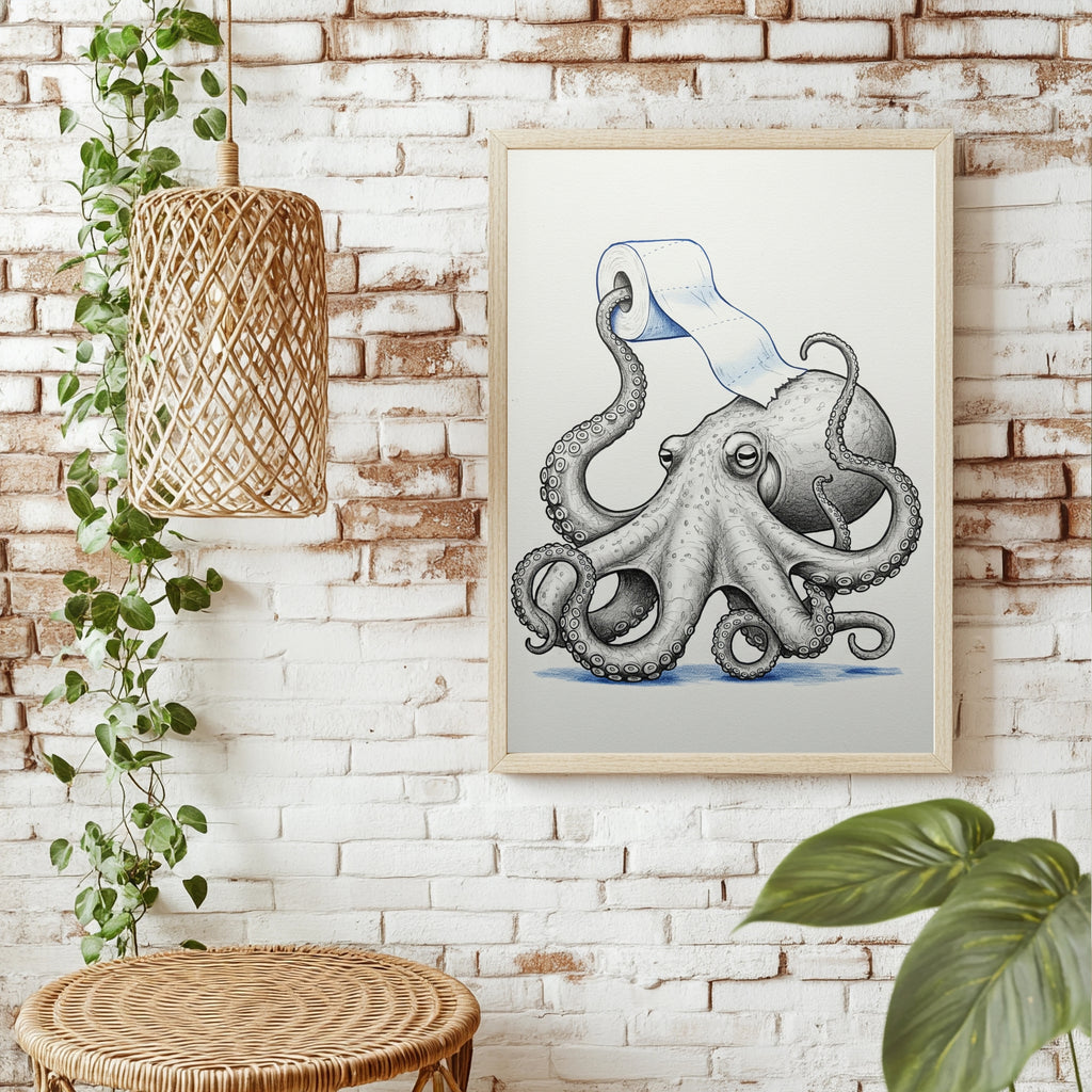 Oktopus mit Toilettenpapier Poster – Raumansicht 1
