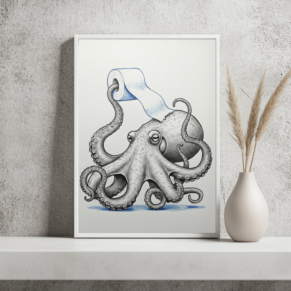 Oktopus mit Toilettenpapier Poster – Raumansicht 2