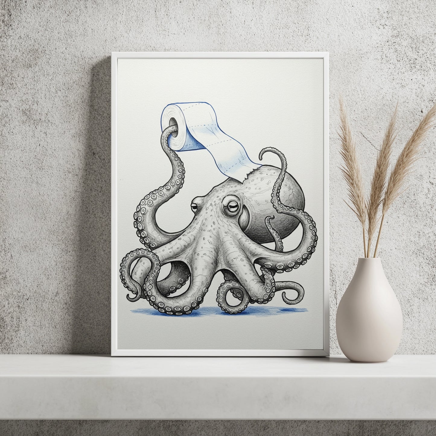 Oktopus mit Toilettenpapier Poster – Raumansicht 2