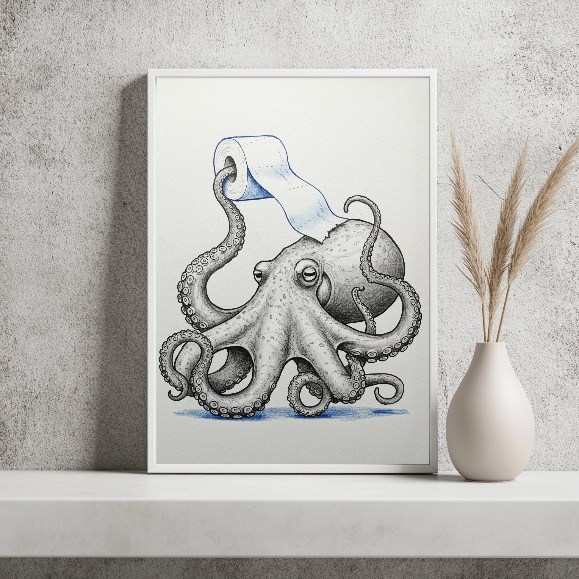 Oktopus mit Toilettenpapier Poster – Raumansicht 2