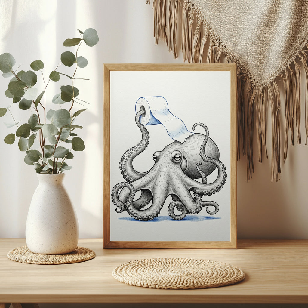 Oktopus mit Toilettenpapier Poster – Raumansicht 3