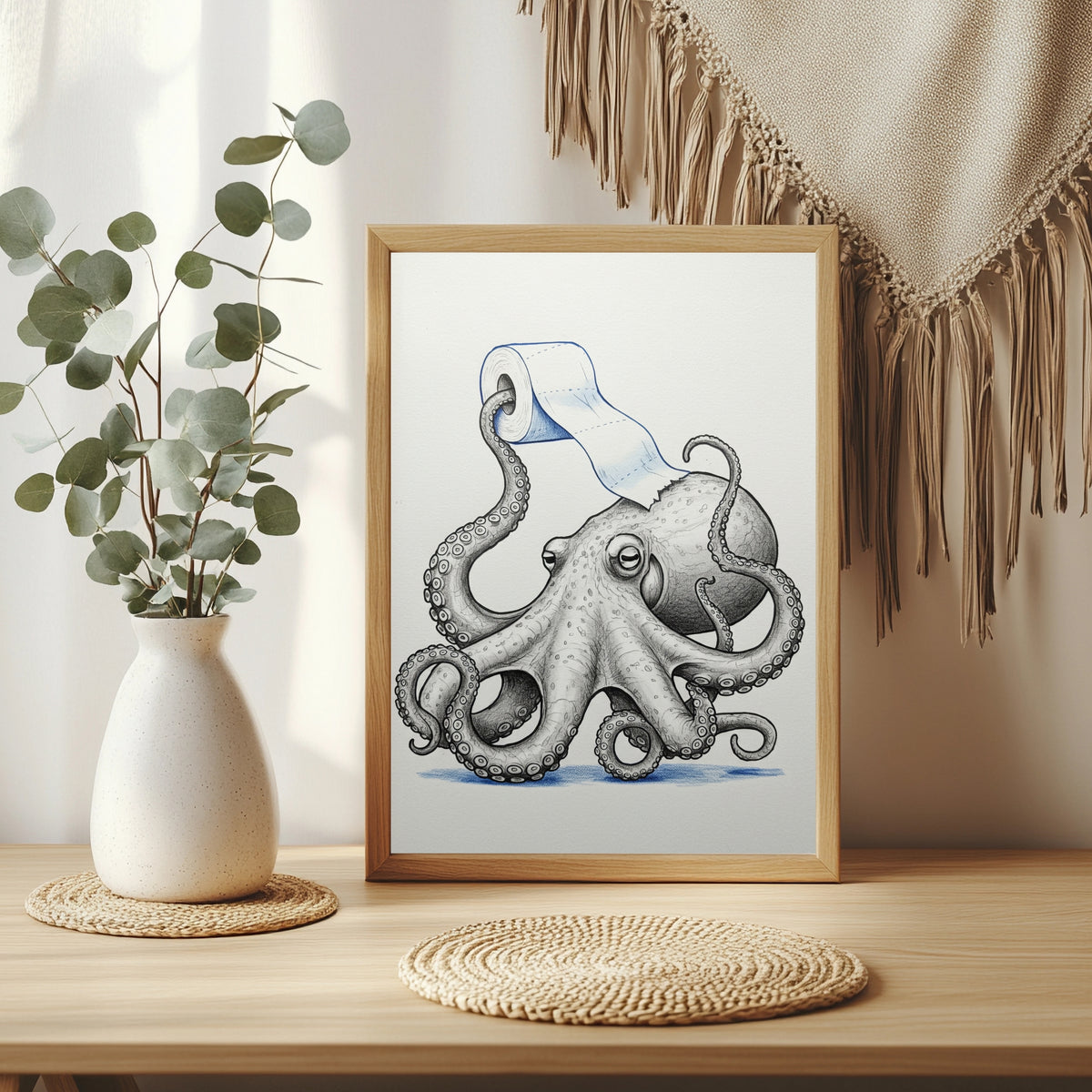 Oktopus mit Toilettenpapier Poster – Raumansicht 3