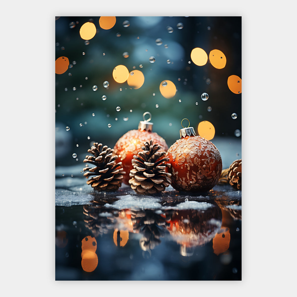 Christbaumkugeln zwischen Tannenzapfen Poster – Freisteller