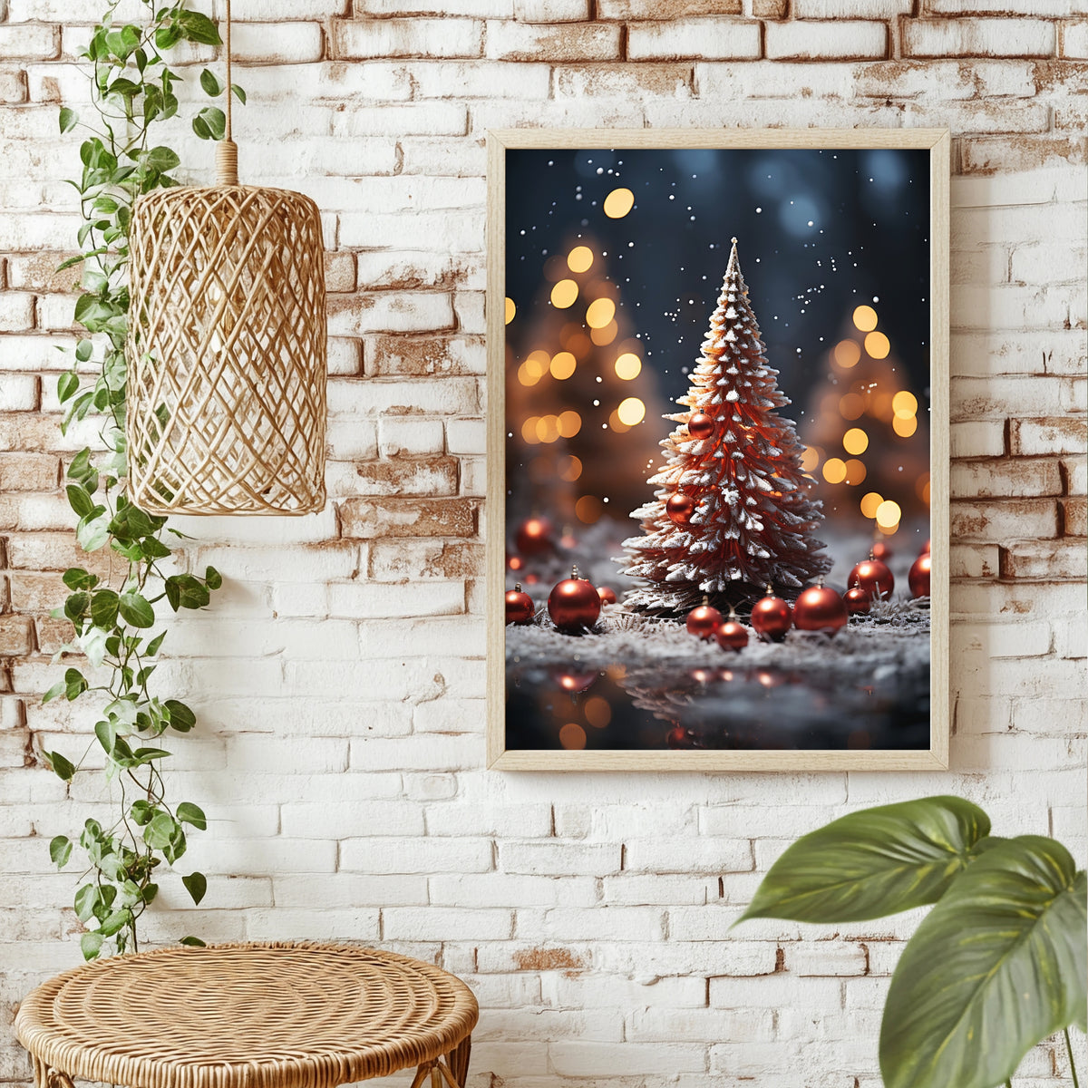 Weihnachtsbaum im Schneefall Poster – Raumansicht 1