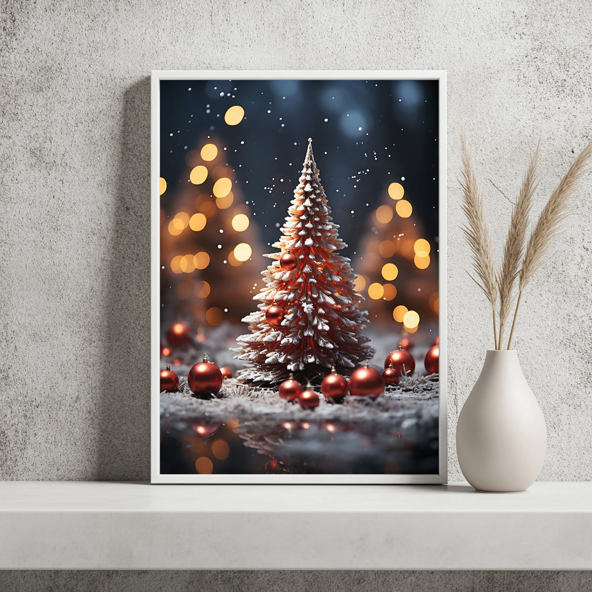 Weihnachtsbaum im Schneefall Poster – Raumansicht 2