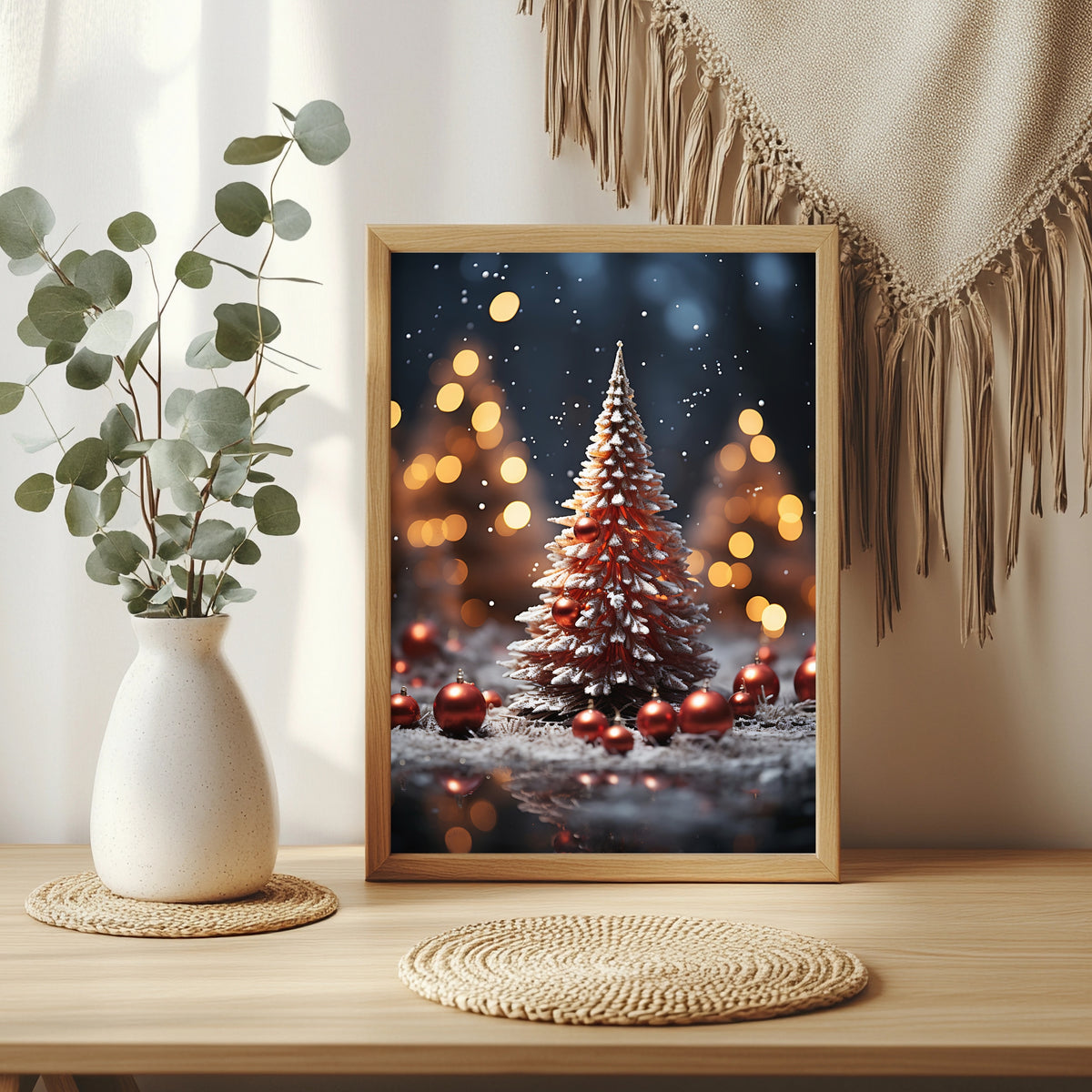 Weihnachtsbaum im Schneefall Poster – Raumansicht 3