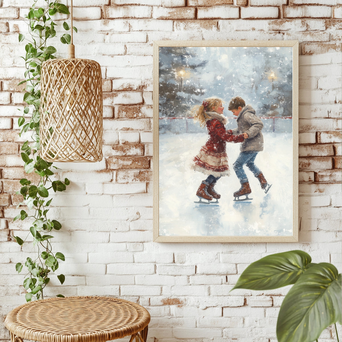 Kinder beim Schlittschuhlaufen Poster – Raumansicht 1