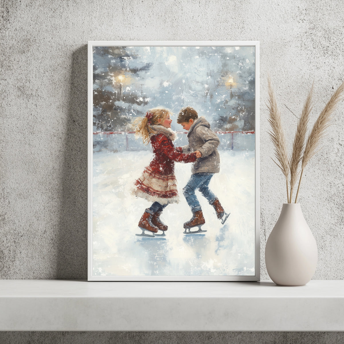 Kinder beim Schlittschuhlaufen Poster – Raumansicht 2