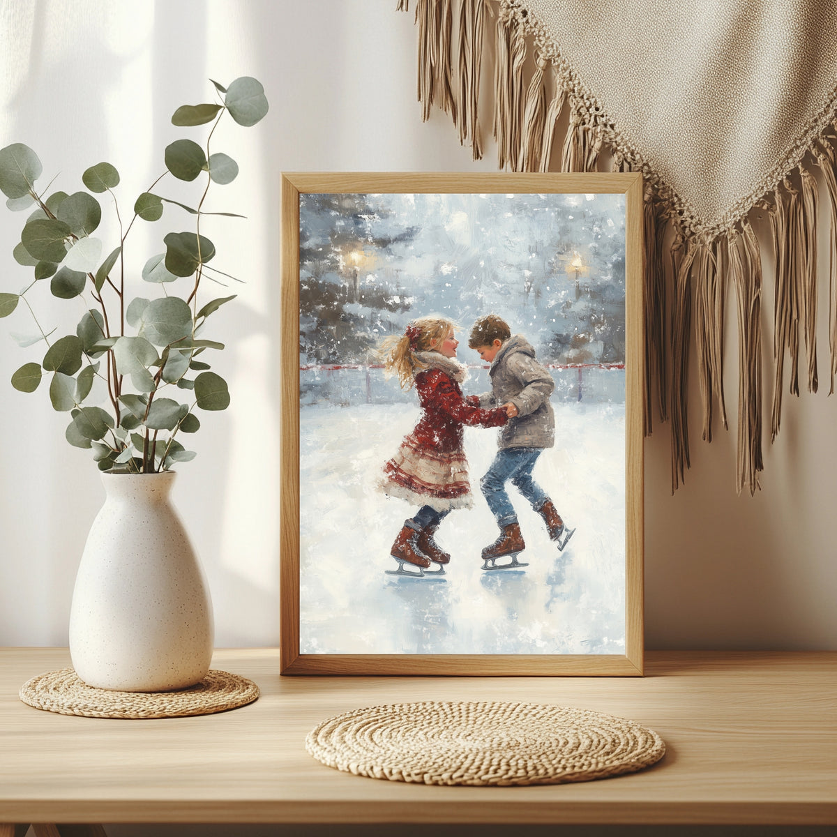 Kinder beim Schlittschuhlaufen Poster – Raumansicht 3