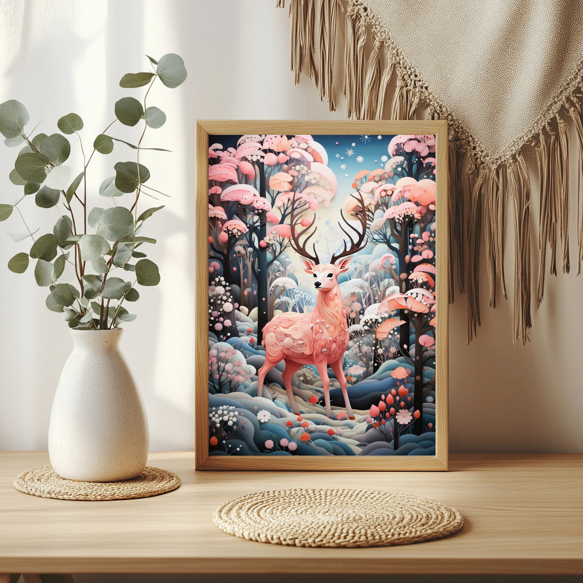 Rosa Hirsch im Fantasiewald Poster – Raumansicht 3