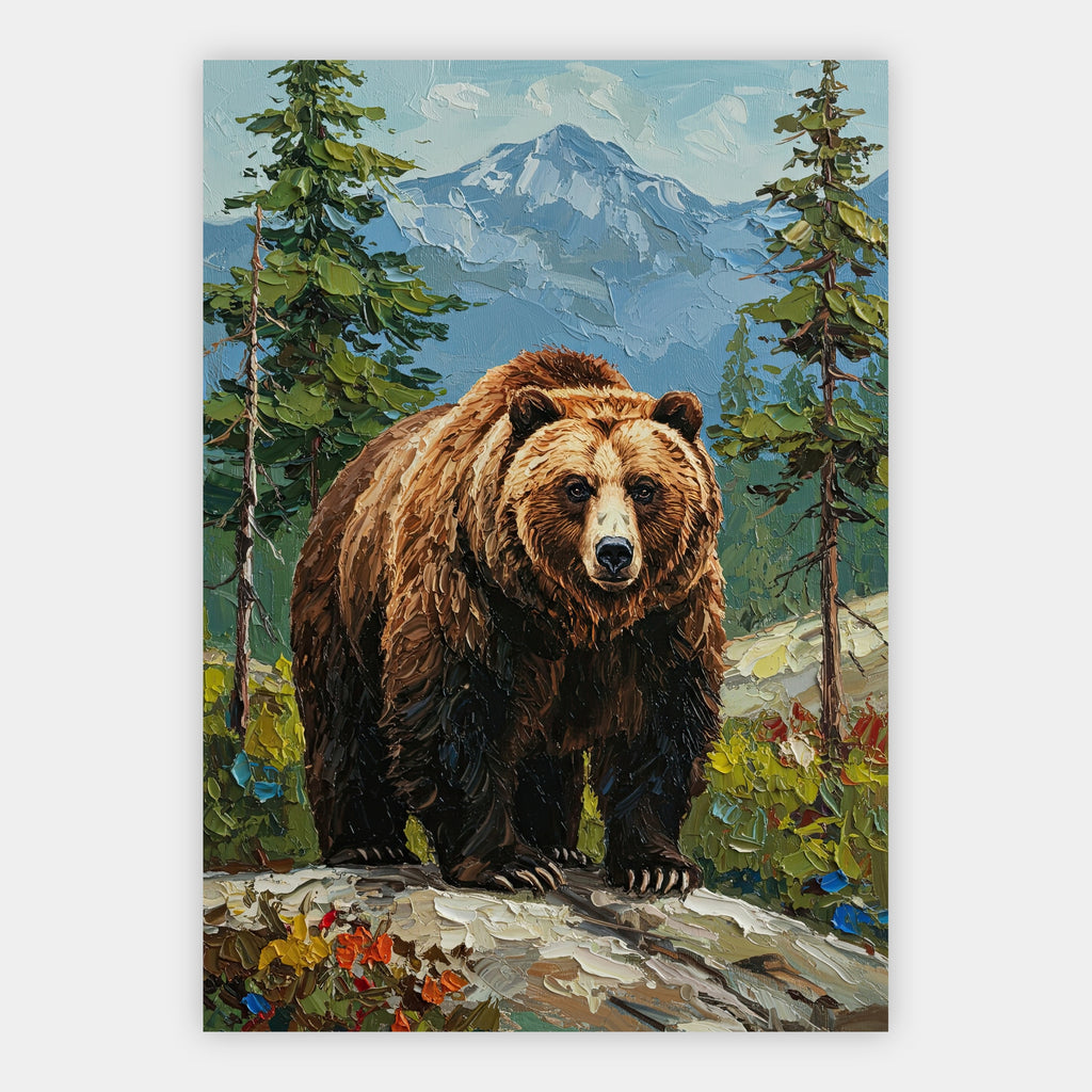 Braunbär vor Berglandschaft Poster – Freisteller