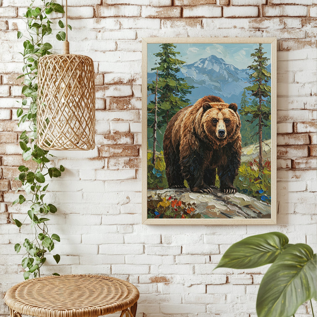 Braunbär vor Berglandschaft Poster – Raumansicht 1
