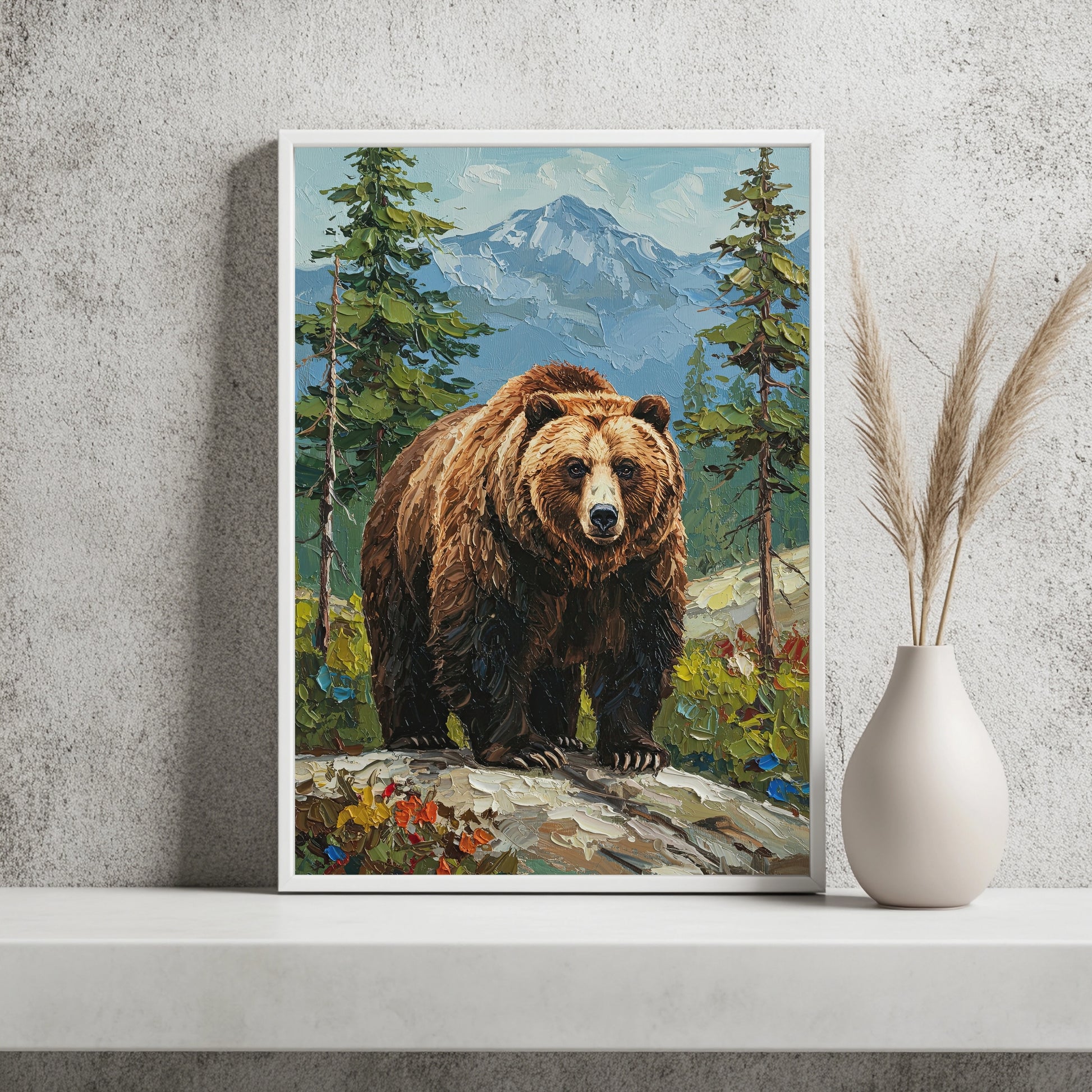 Braunbär vor Berglandschaft Poster – Raumansicht 2