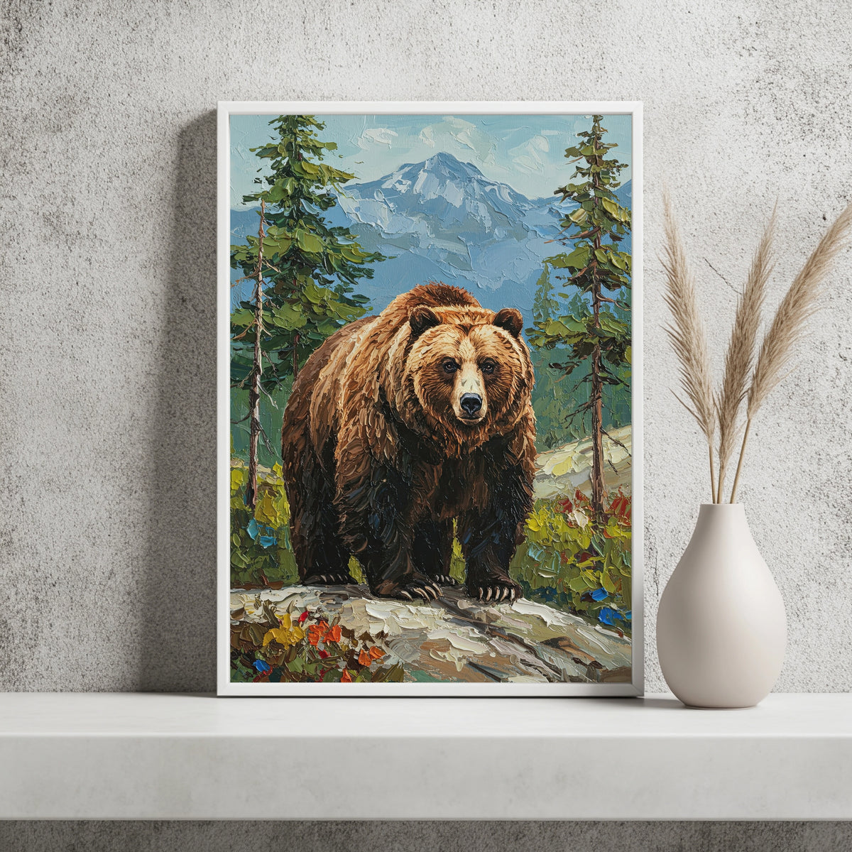 Braunbär vor Berglandschaft Poster – Raumansicht 2