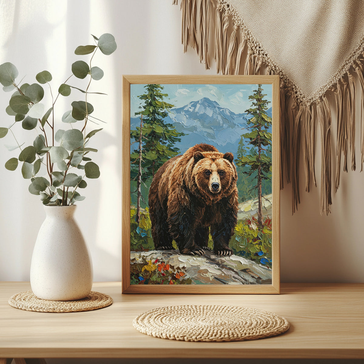 Braunbär vor Berglandschaft Poster – Raumansicht 3