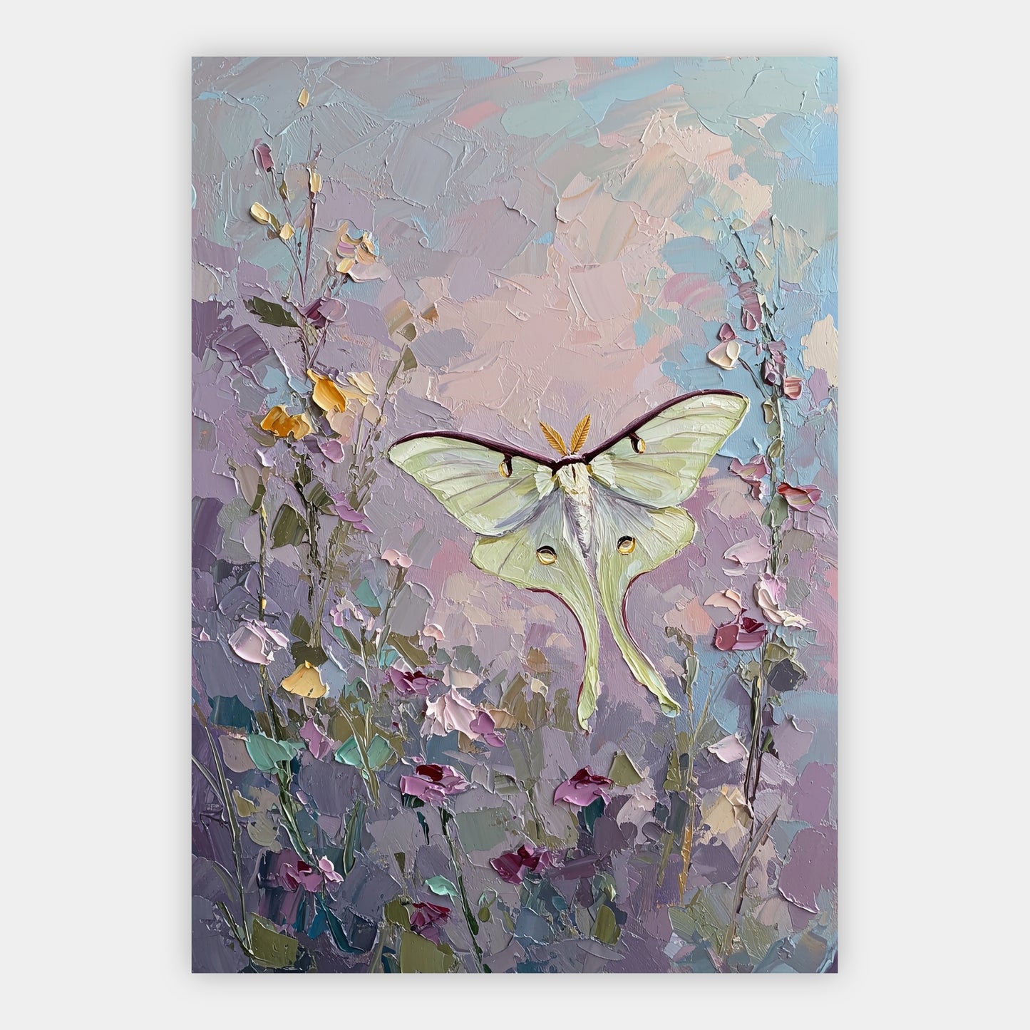 Heller Nachtfalter über Blüten Poster – Freisteller