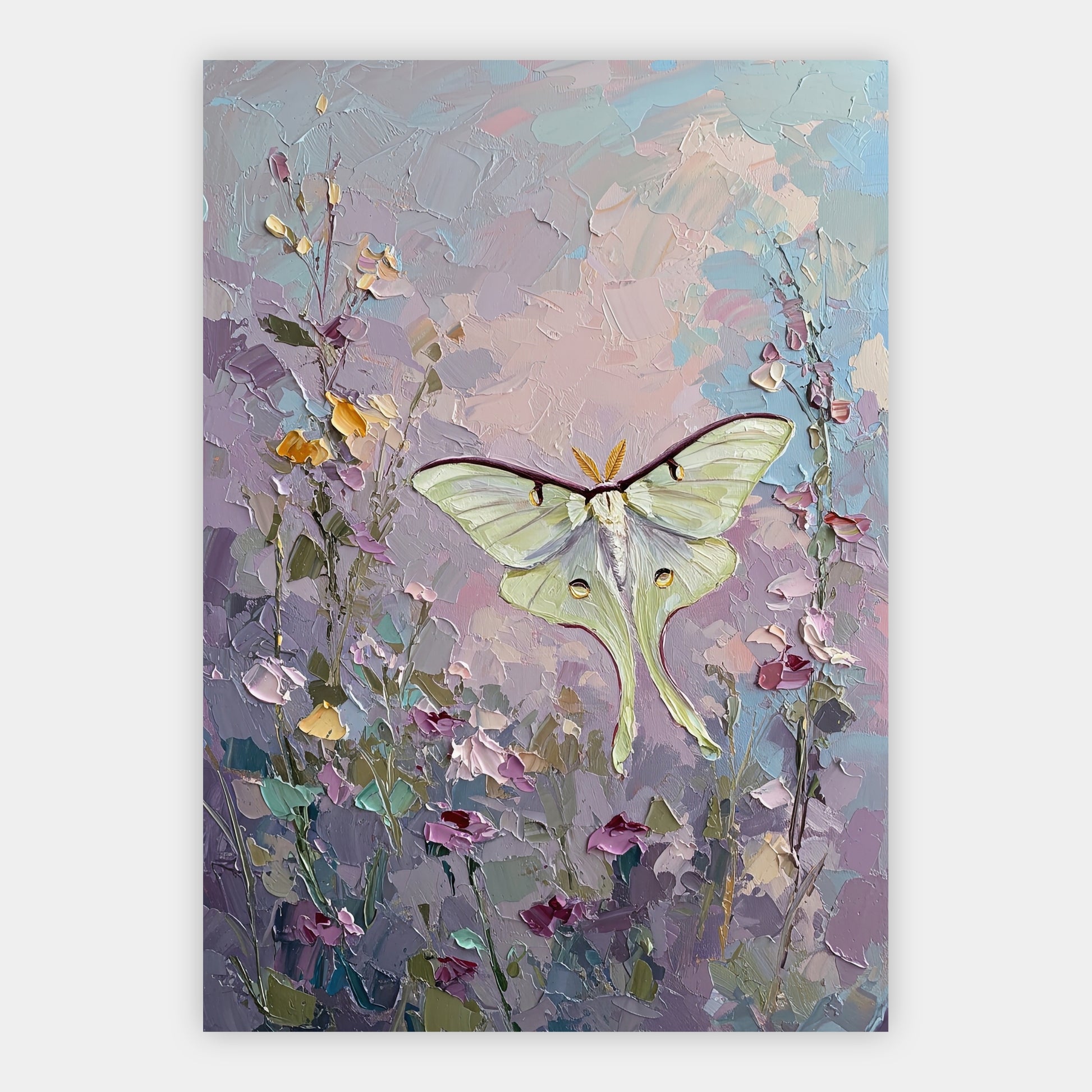 Heller Nachtfalter über Blüten Poster – Freisteller