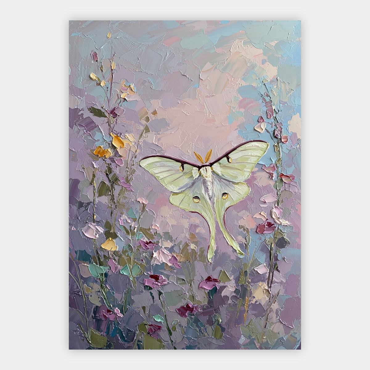 Heller Nachtfalter über Blüten Poster – Freisteller